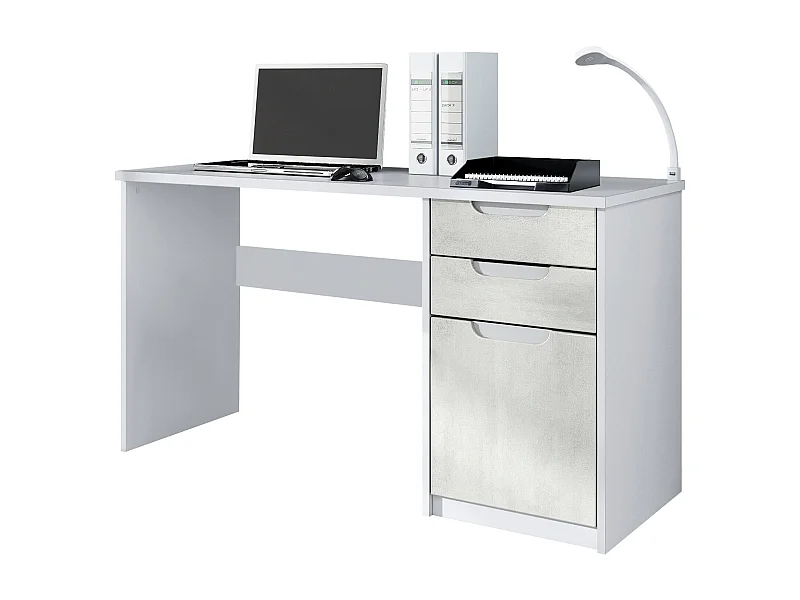 Logan Desk, scrivania per ufficio con 2 cassetti e 1 anta, bianco opaco/ottica cermento ossido (129 x 76 x 60 cm)