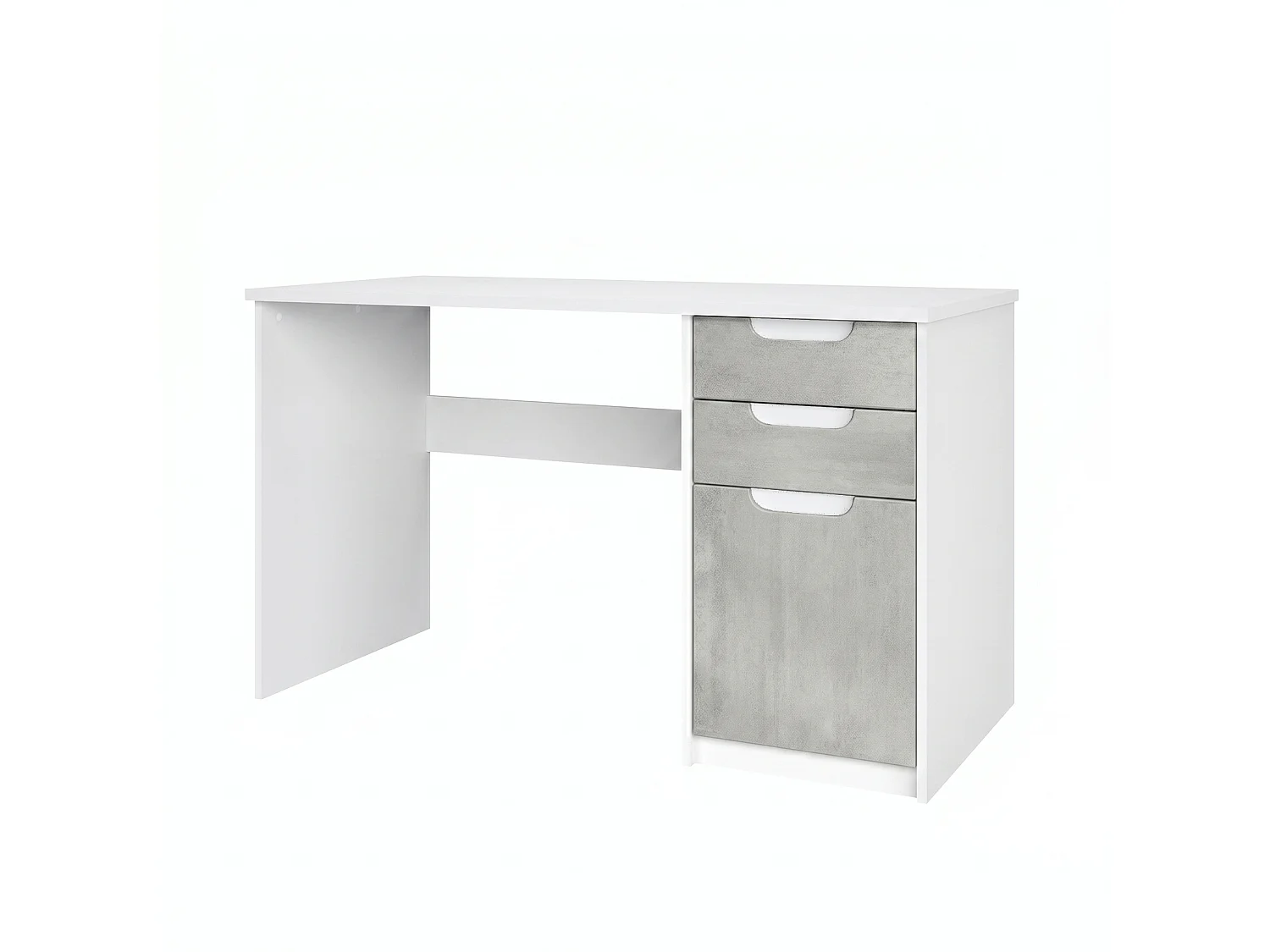 Escritorio Logan, Mesa Oficina con 2 Cajones y 1 Puerta, blanco mate/hormigón oxidado (129 x 76 x 60 cm)