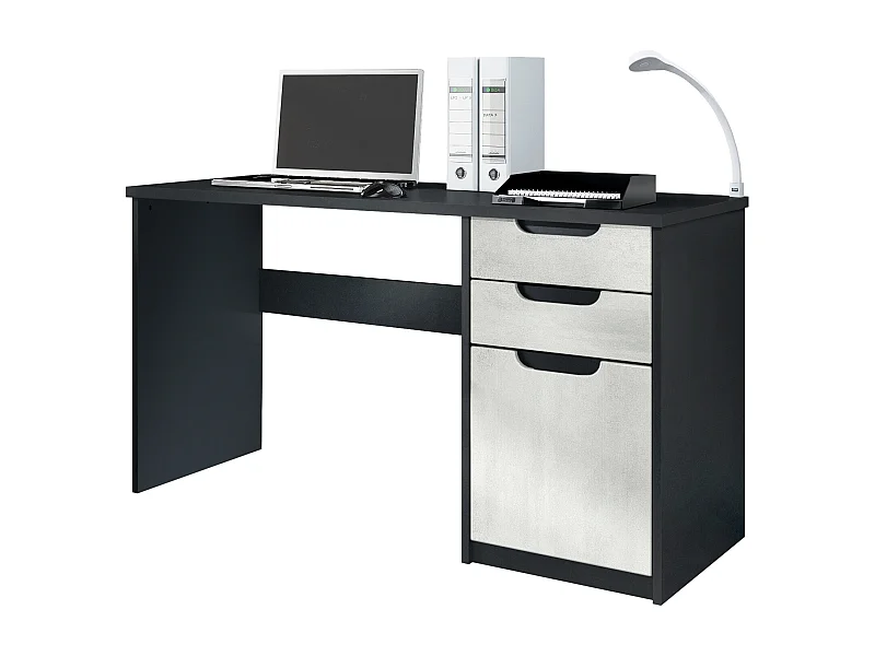 Logan Desk, scrivania per ufficio con 2 cassetti e 1 anta, nero opaco/ottica cermento ossido (129 x 76 x 60 cm)