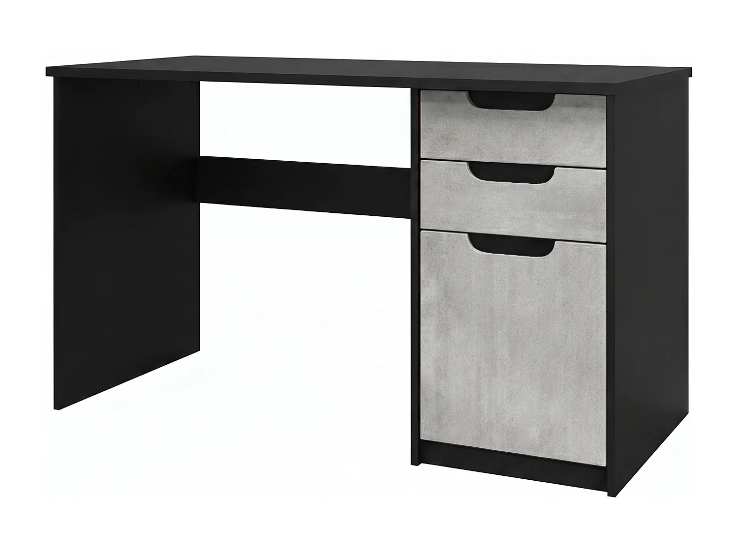 Escritorio Logan, Mesa Oficina con 2 Cajones y 1 Puerta, negro mate/hormigón oxidado (129 x 76 x 60 cm)
