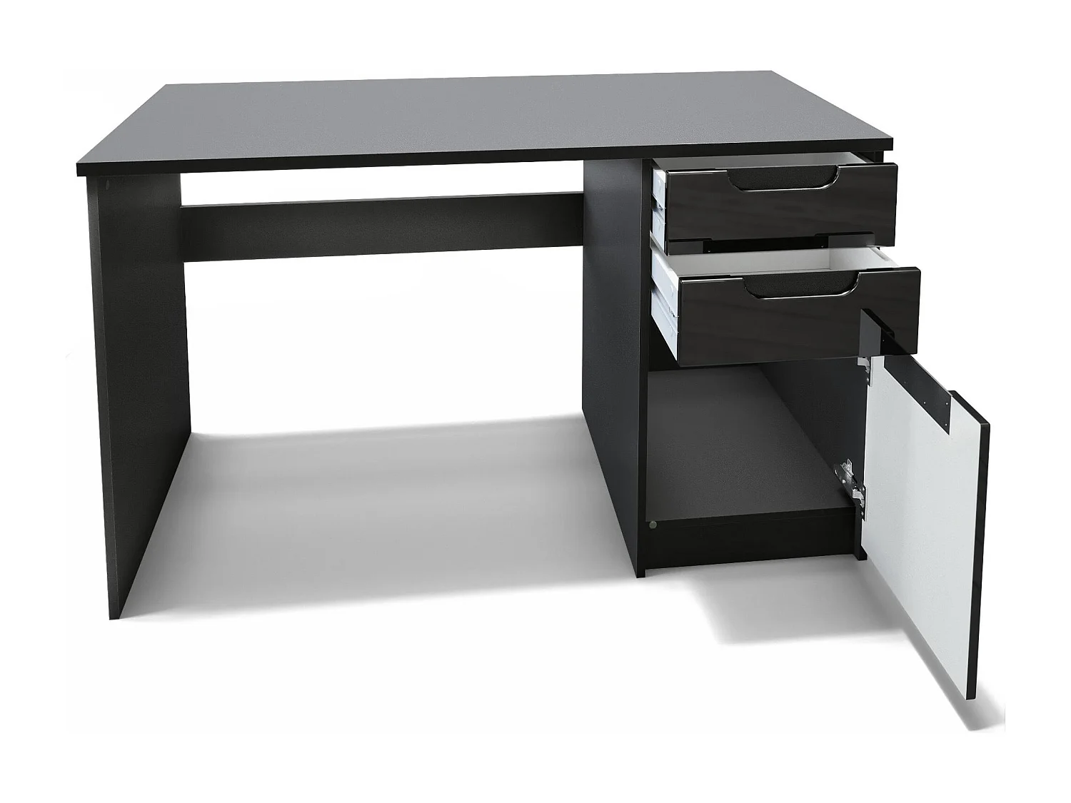Escritorio Logan, Mesa Oficina con 2 Cajones y 1 Puerta, negro mate/hormigón oxidado (129 x 76 x 60 cm)