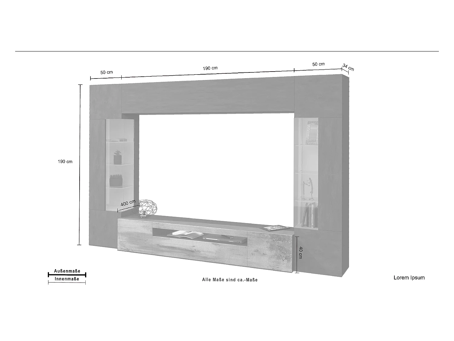 Ensemble de salon Meuble TV moderne noir 2 vitrines Sultan AP