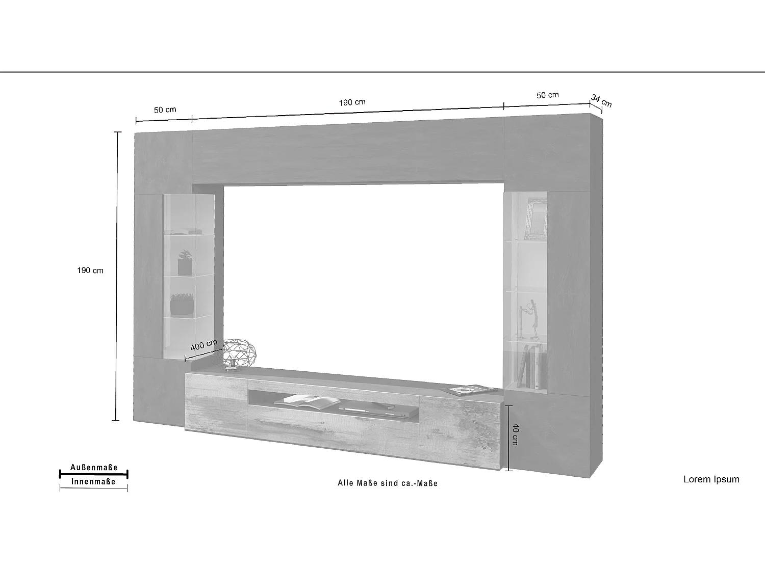 Meuble TV mural moderne en bois anthracite Sultan AP avec 2 vitrines.