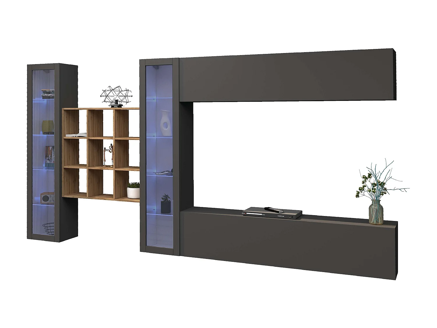 Mueble TV moderno estantería 2 vitrinas Eron RT