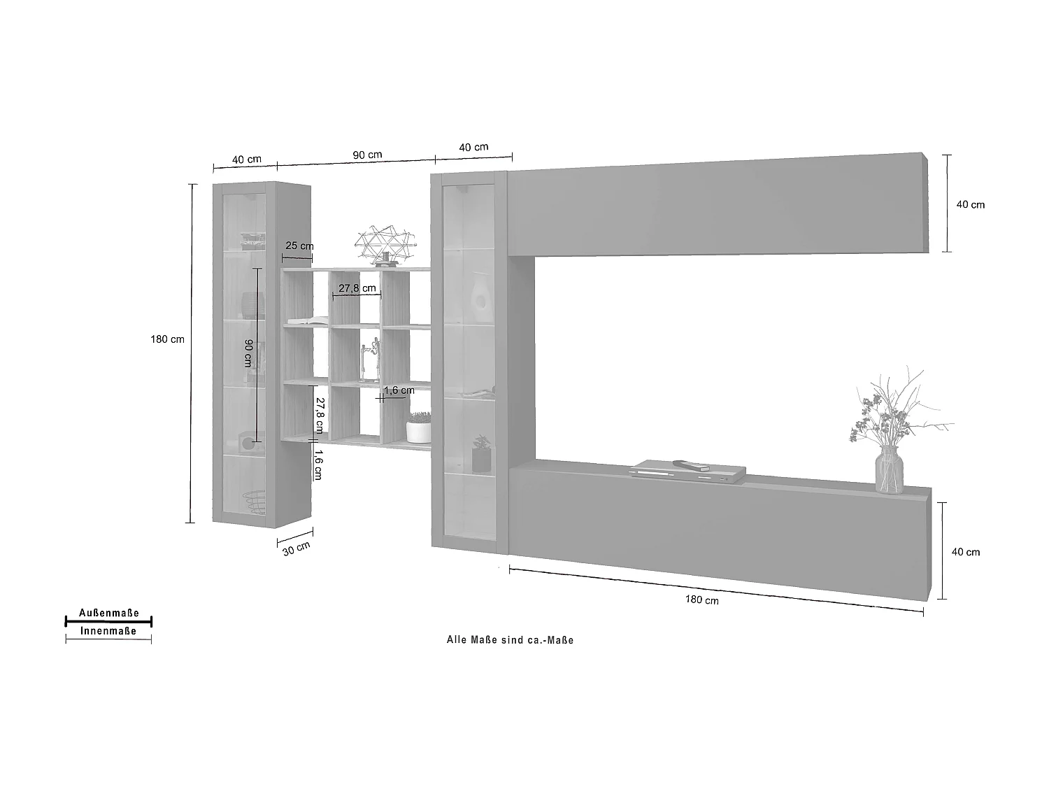 Mueble TV moderno estantería 2 vitrinas Eron RT