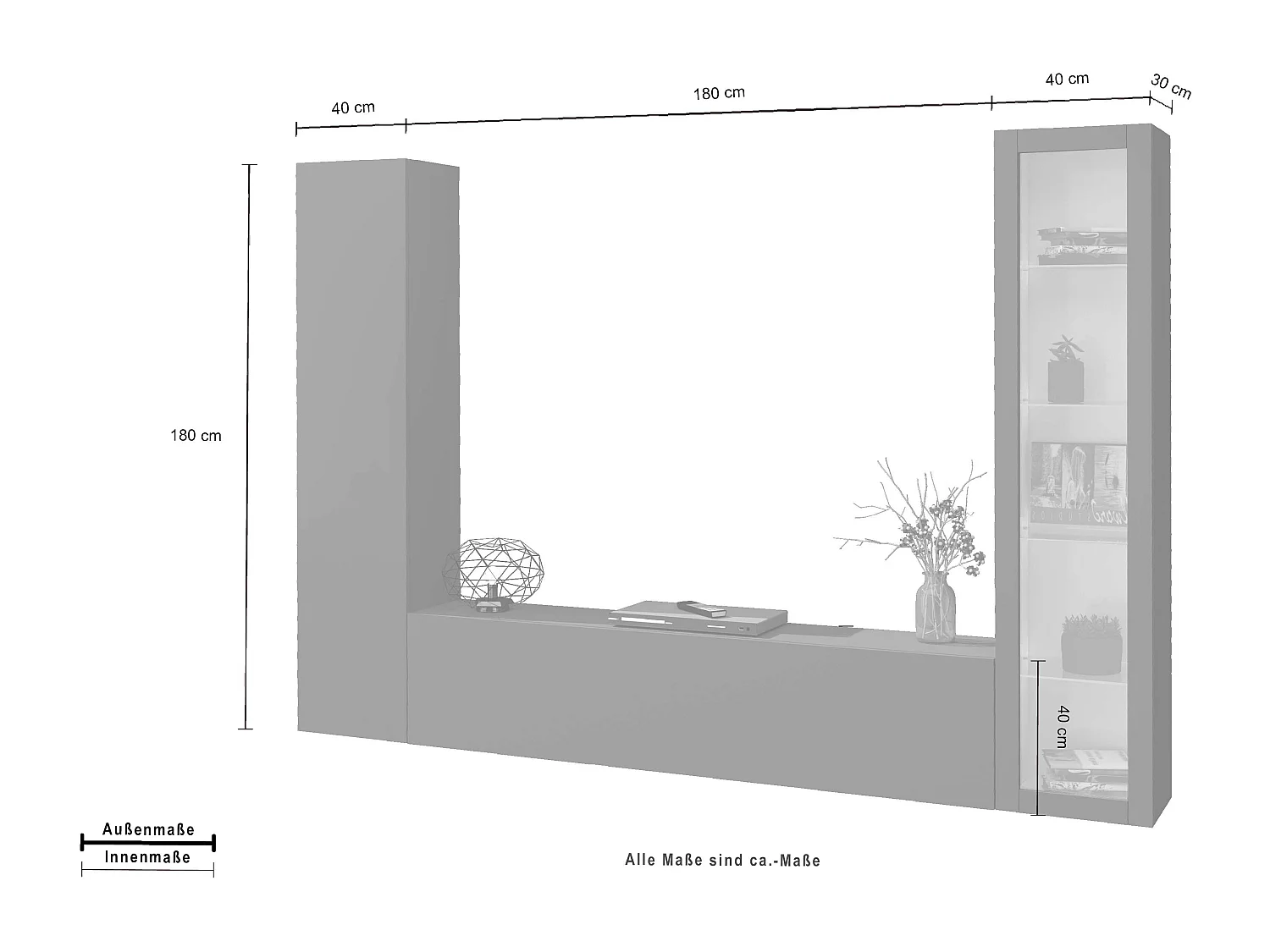Meuble TV moderne avec vitrine et armoire murale Peris RT