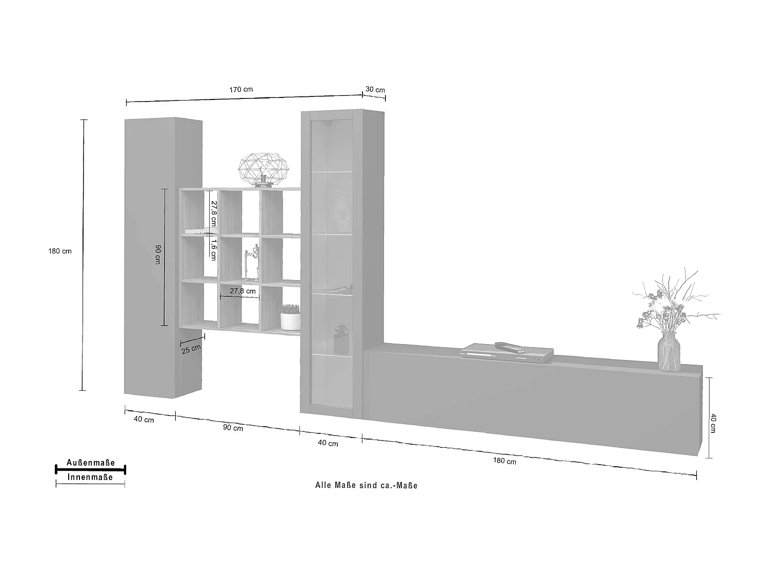 Mueble de pared para TV de diseño moderno estantería de madera Ranil RT