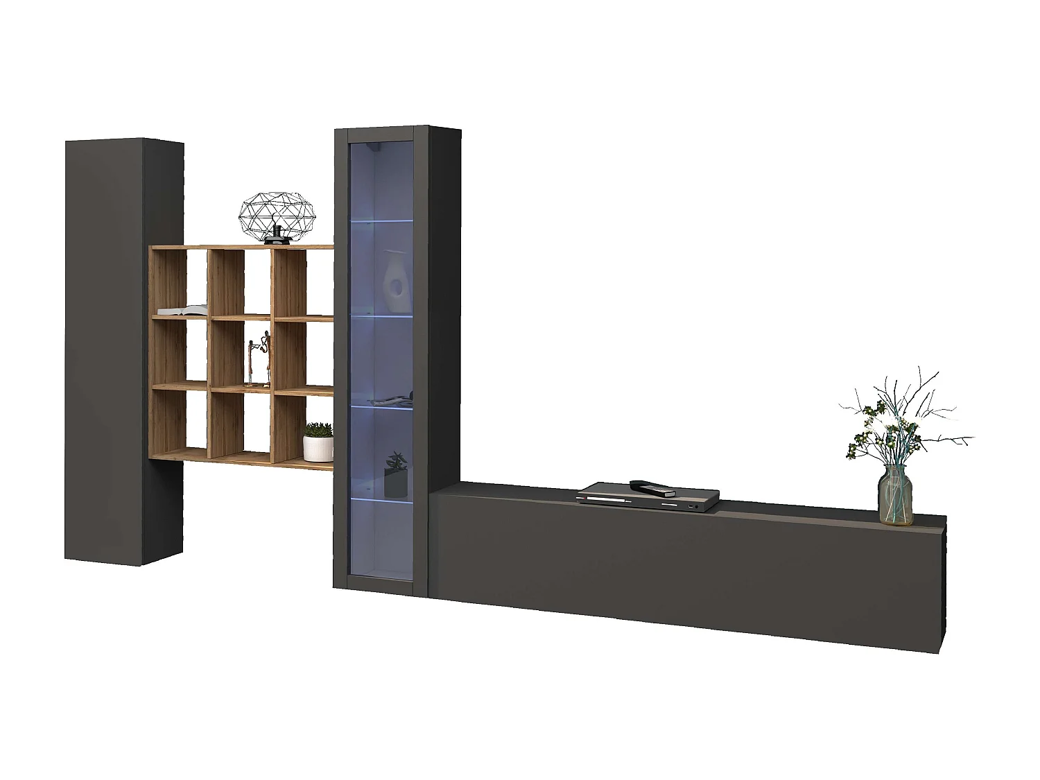 Moderne Wohnwand TV mit Schrank und Bücherregal aus Holz Ranil RT