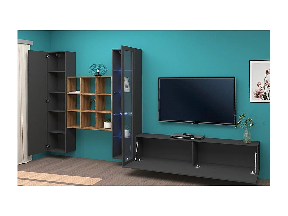 Moderne Wohnwand TV mit Schrank und Bücherregal aus Holz Ranil RT