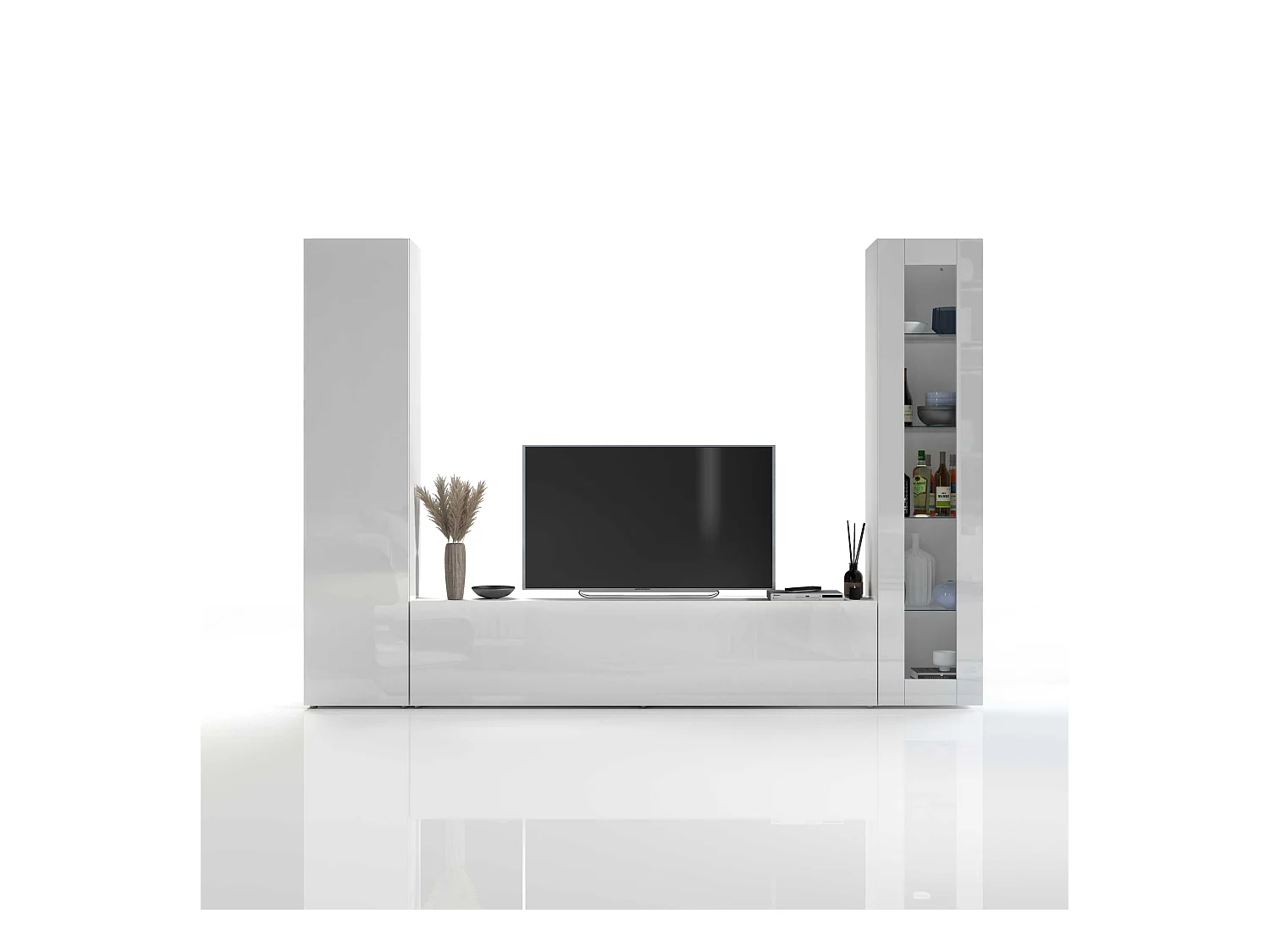 Parete attrezzata Maruska set soggiorno bianco lucido 260x30x180 cm