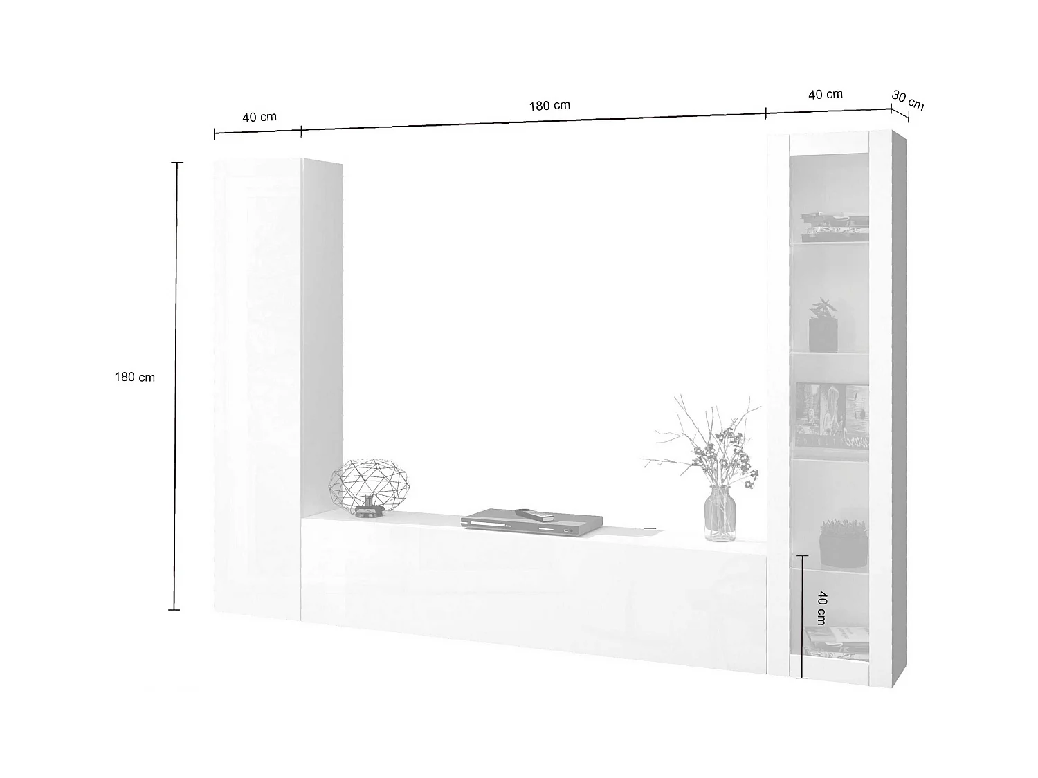 Parete attrezzata Maruska set soggiorno bianco lucido 260x30x180 cm