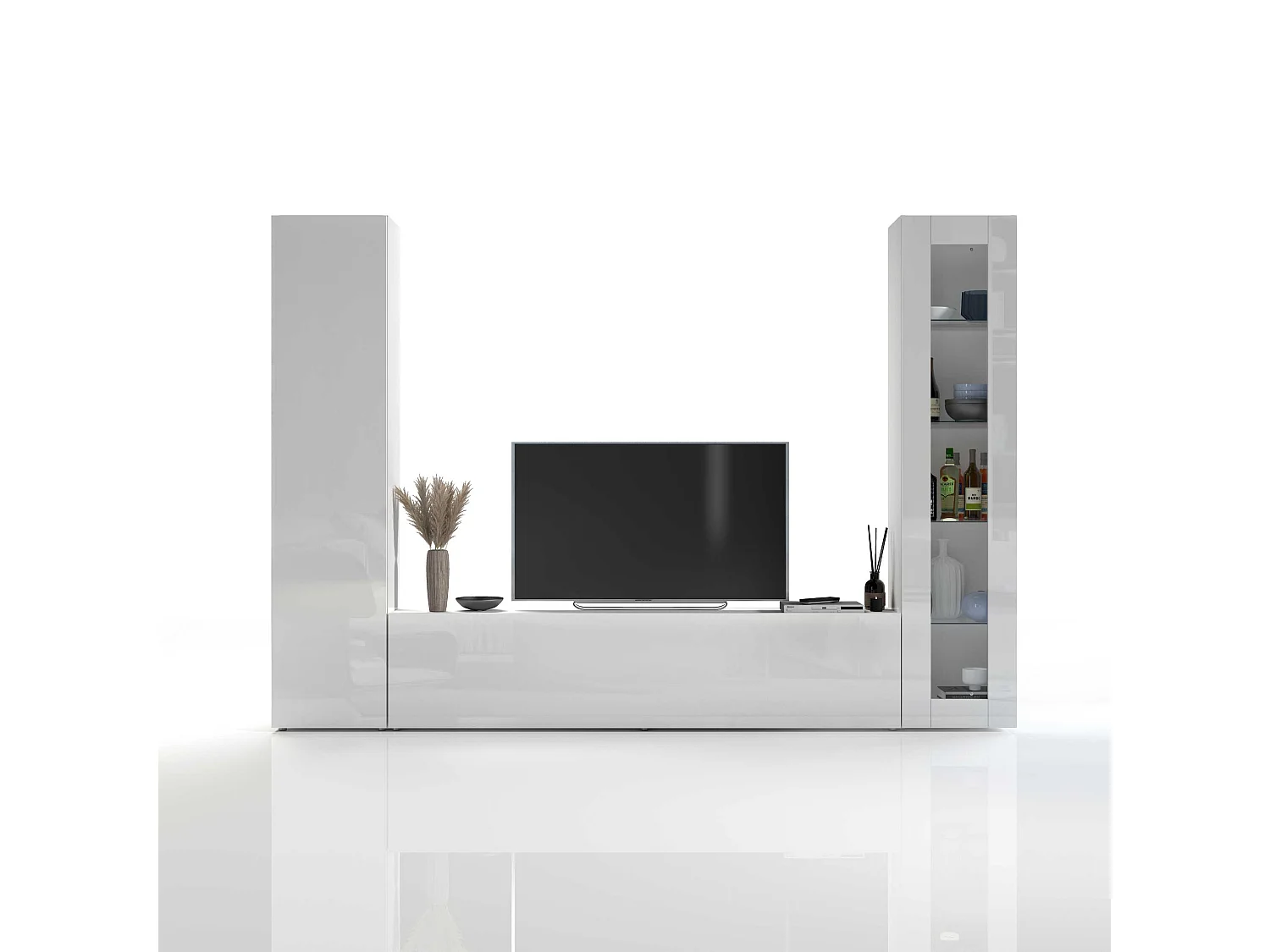 Parete attrezzata Maruska set soggiorno bianco lucido 260x30x180 cm