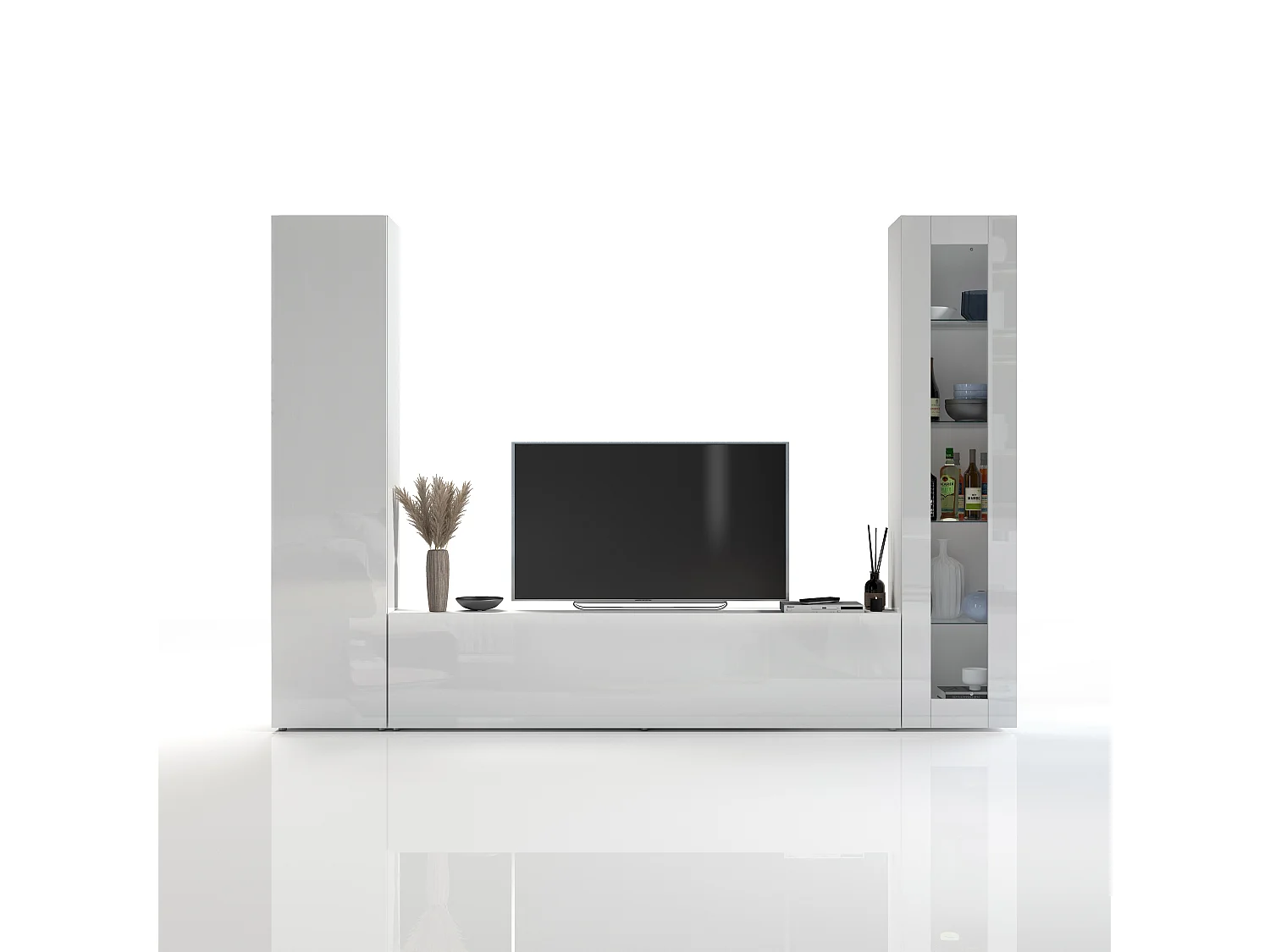 Parete attrezzata Maruska set soggiorno bianco lucido 260x30x180 cm