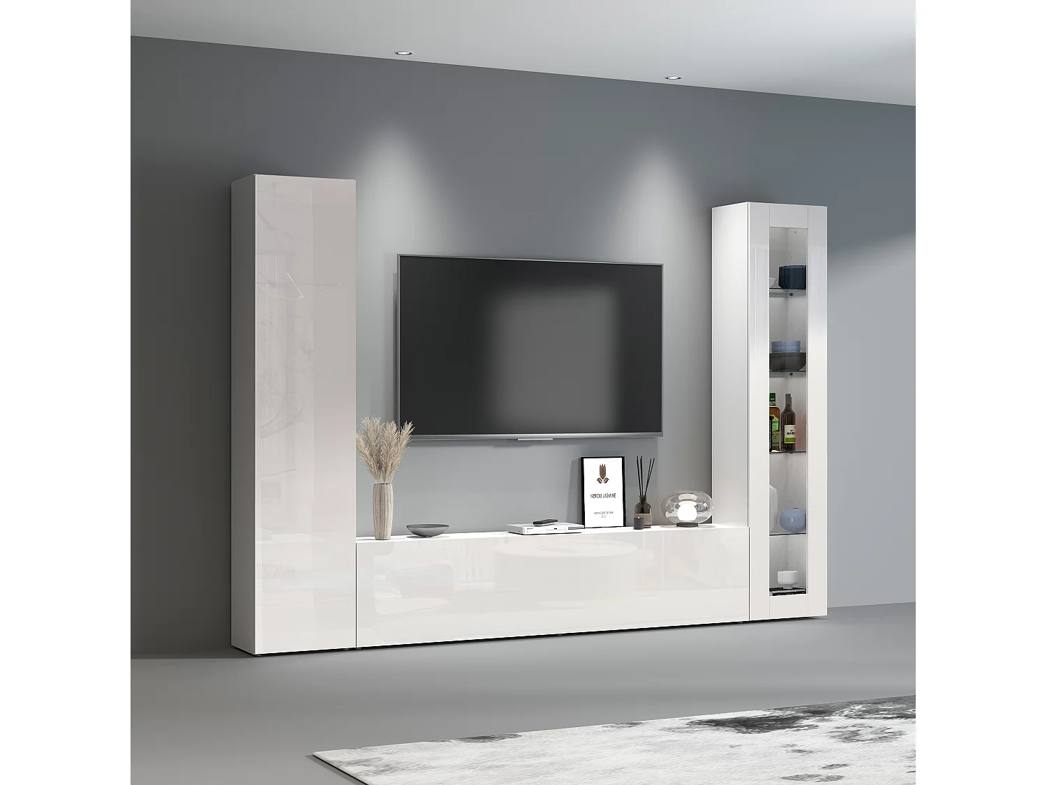 Parete attrezzata Maruska set soggiorno bianco lucido 260x30x180 cm
