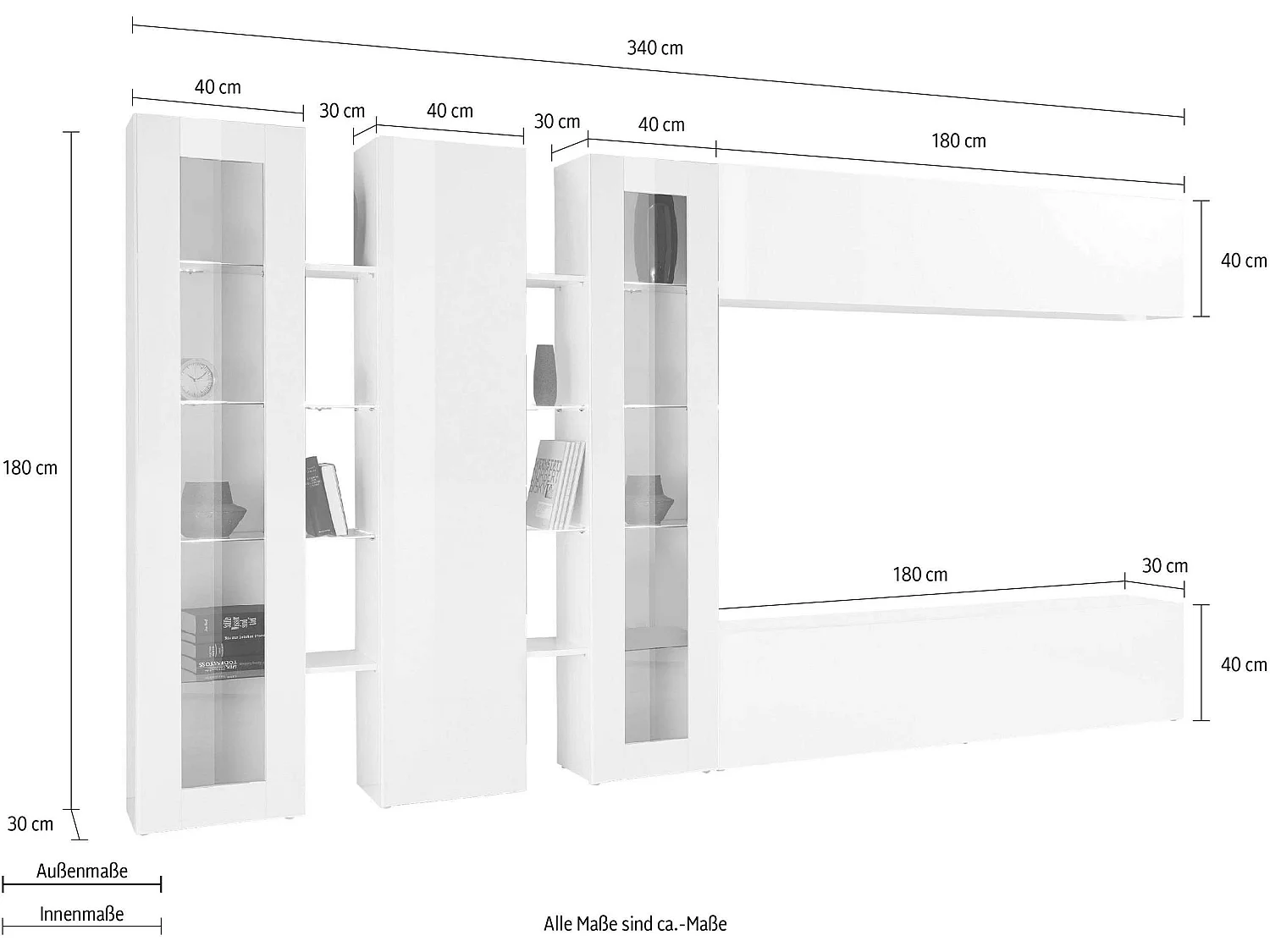 Meuble TV de salon 2 vitrines armoire et placard suspendu Joy Mir