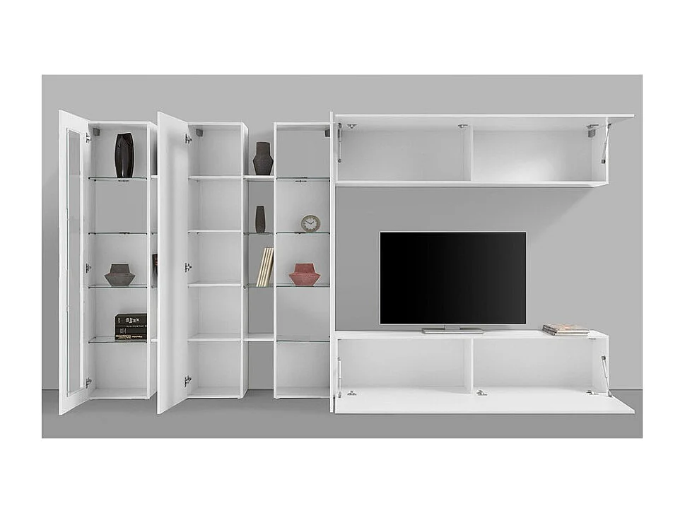 Wohnwand mit 2 Vitrinen, TV-Schrank, Hängeschrank Joy Mir