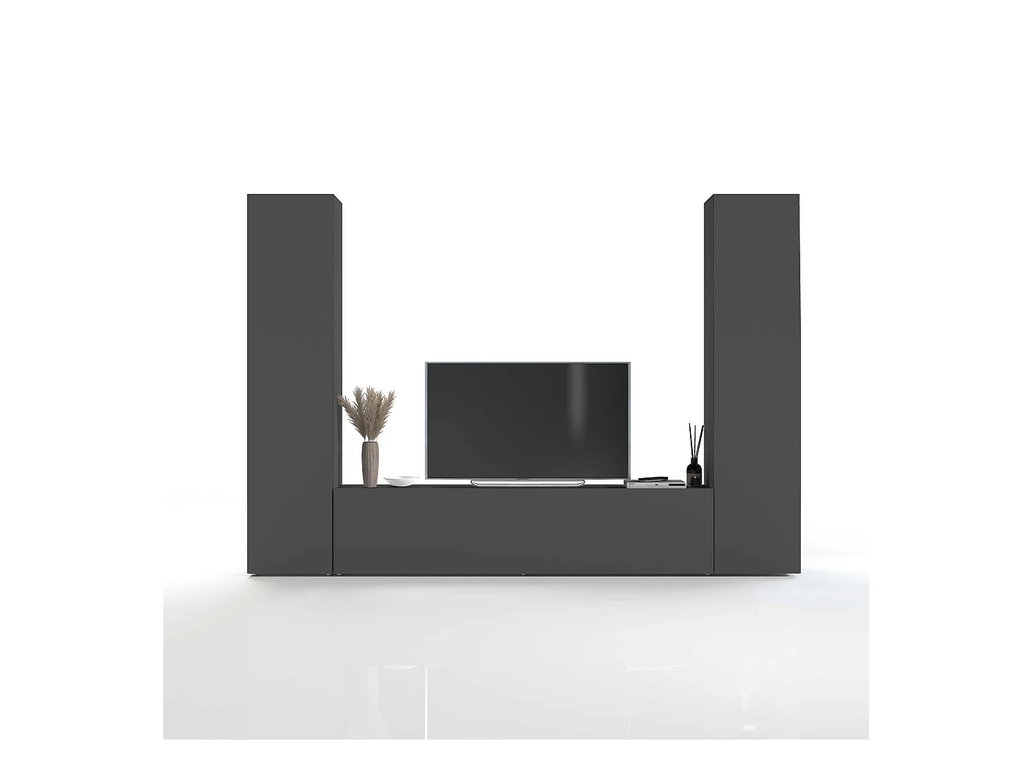 Meuble TV de salon moderne gris 2 armoires colonnes Vibe RT