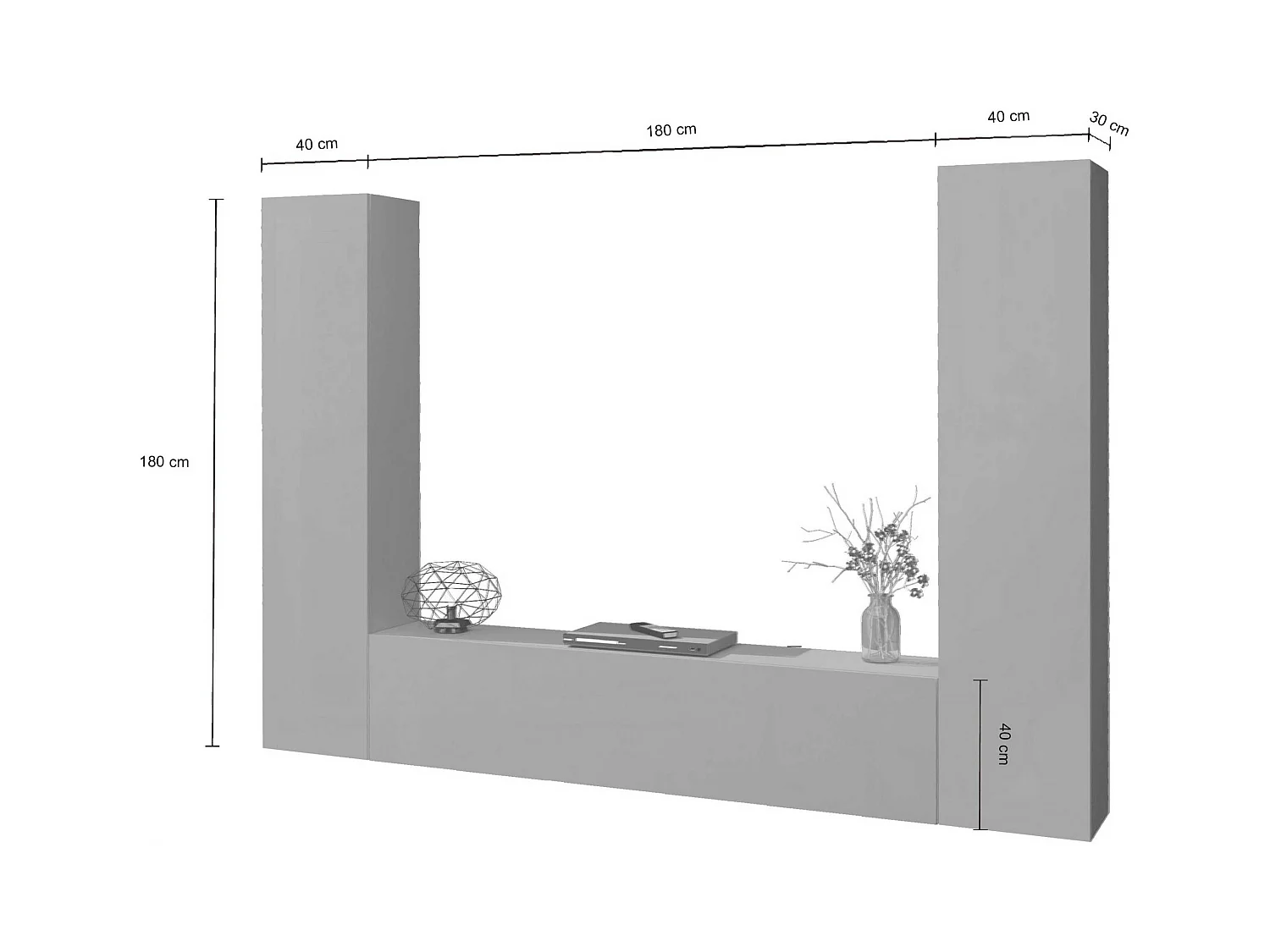 Vibe RT mueble TV moderno gris colgado sistema pared 2 armarios