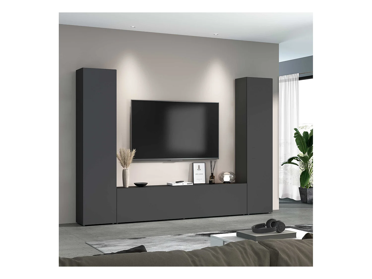 Vibe RT mueble TV moderno gris colgado sistema pared 2 armarios