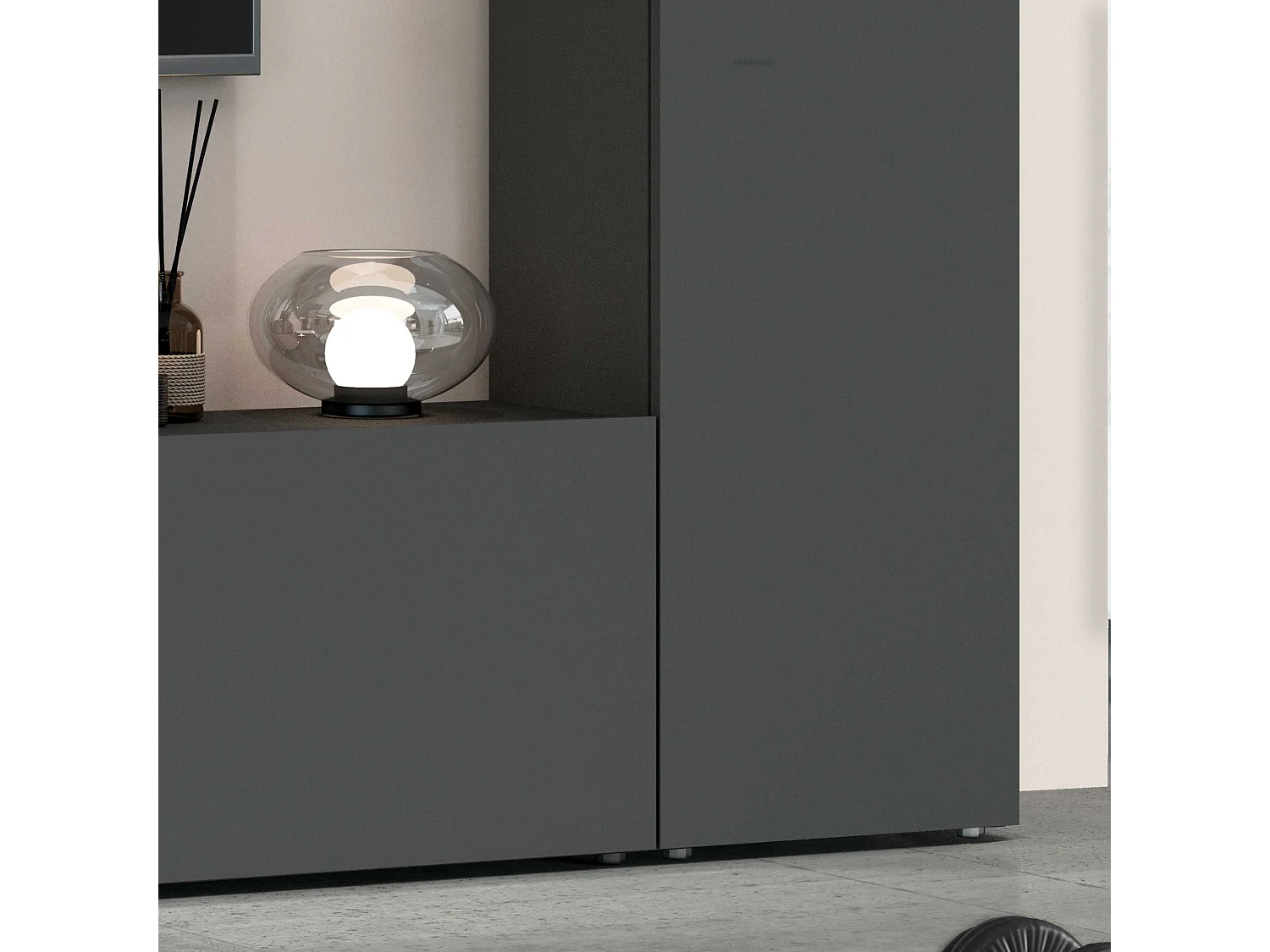 Parete attrezzata Maruska per soggiorno completo antracite opaco 260x30x180 cm