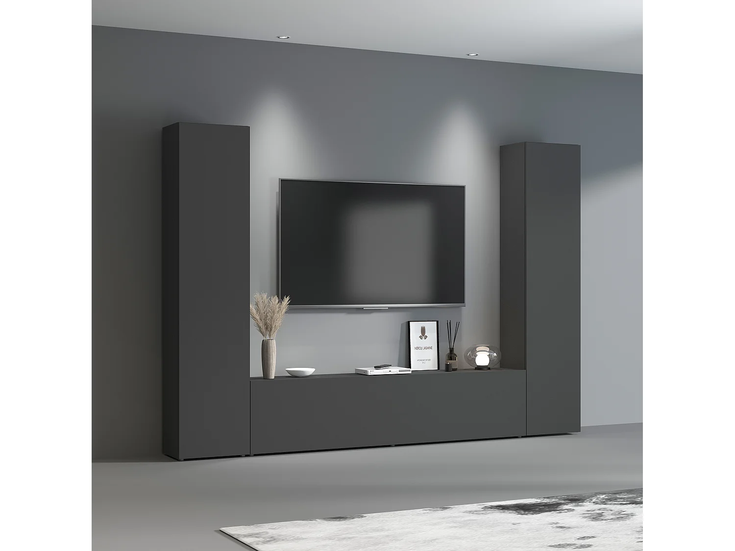 Vibe RT mueble TV moderno gris colgado sistema pared 2 armarios