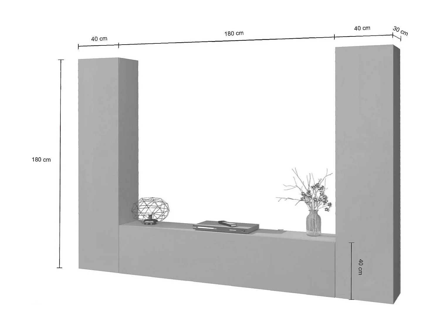 Vibe RT mueble TV moderno gris colgado sistema pared 2 armarios