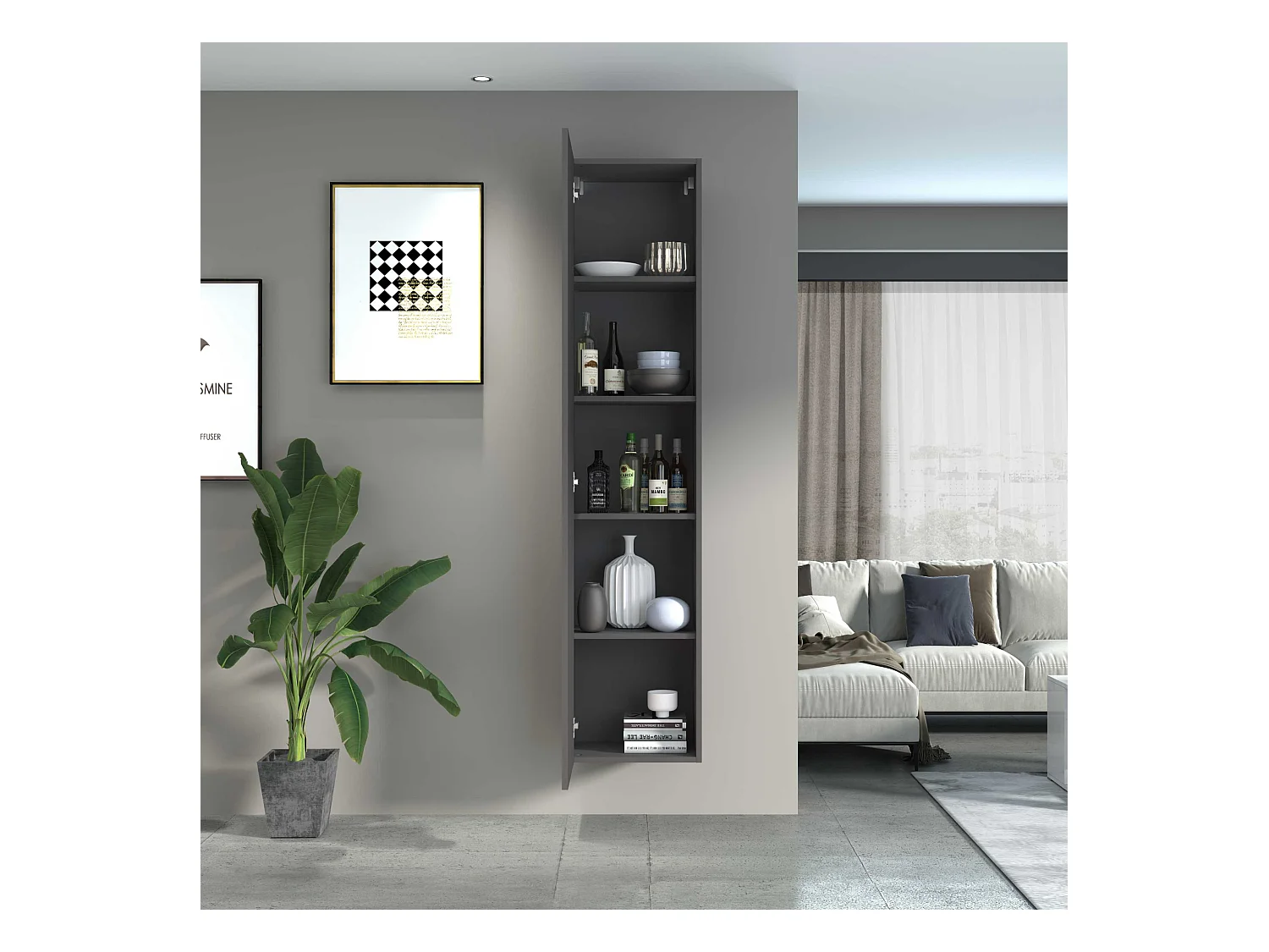 Armoire colonne salon chambre moderne noire 5 étagères Note Wardrobe