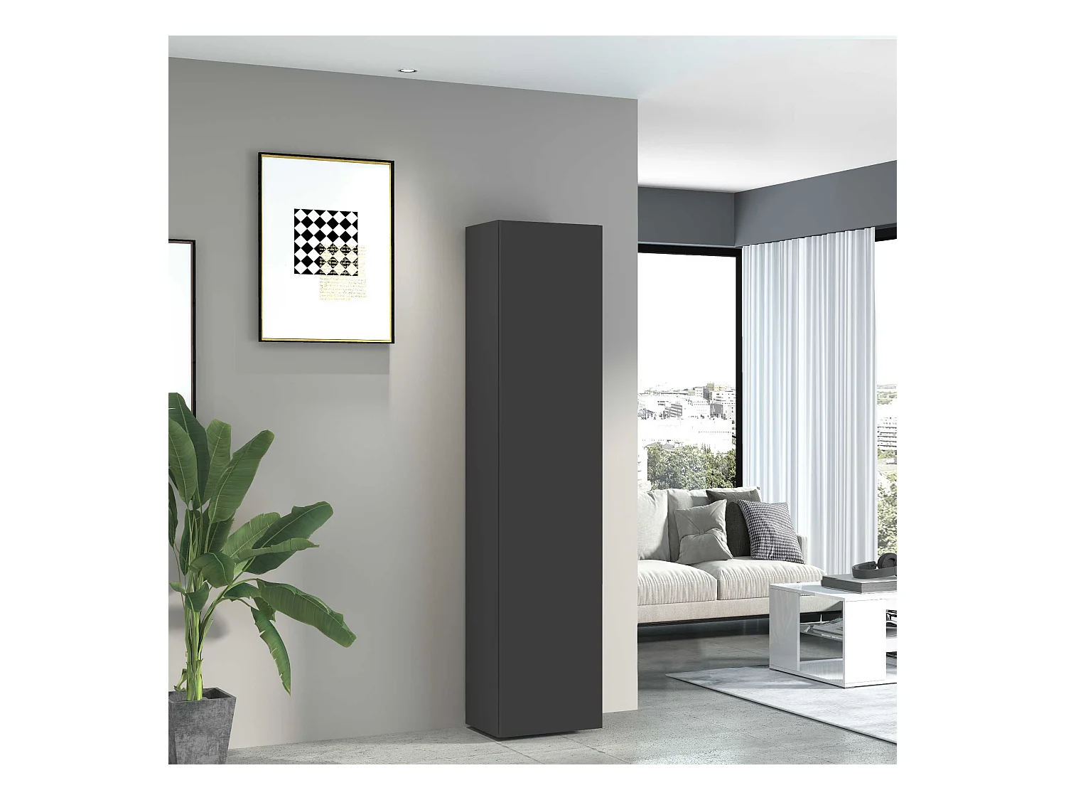 Armoire colonne salon chambre moderne noire 5 étagères Note Wardrobe