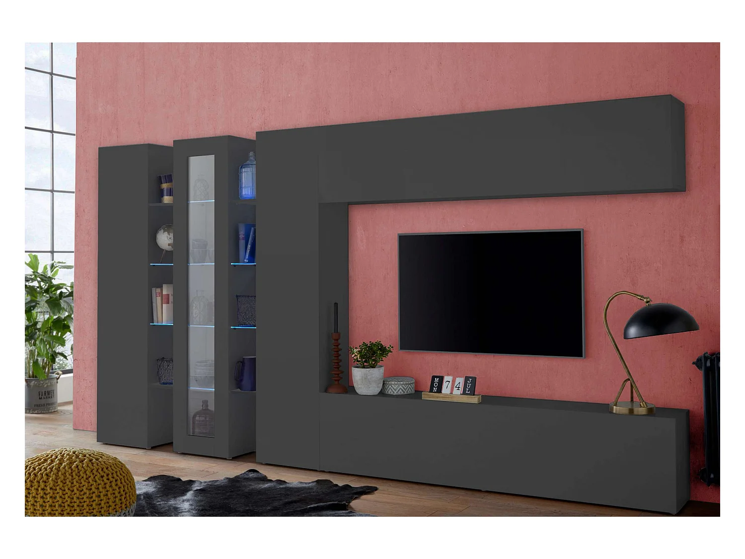 Moderno armario de entrada negro armario columna con 5 compartimentos Nota Armario