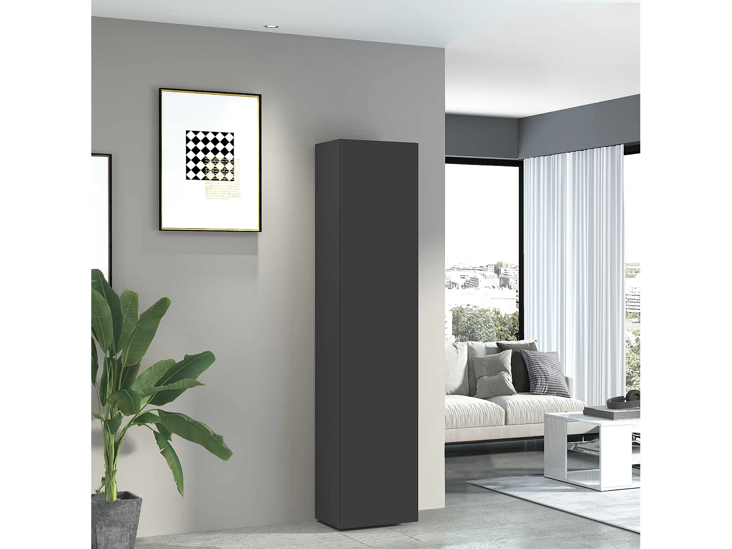 Mobile a colonna Maruska con 1 anta antracite opaco 40x30x180 cm