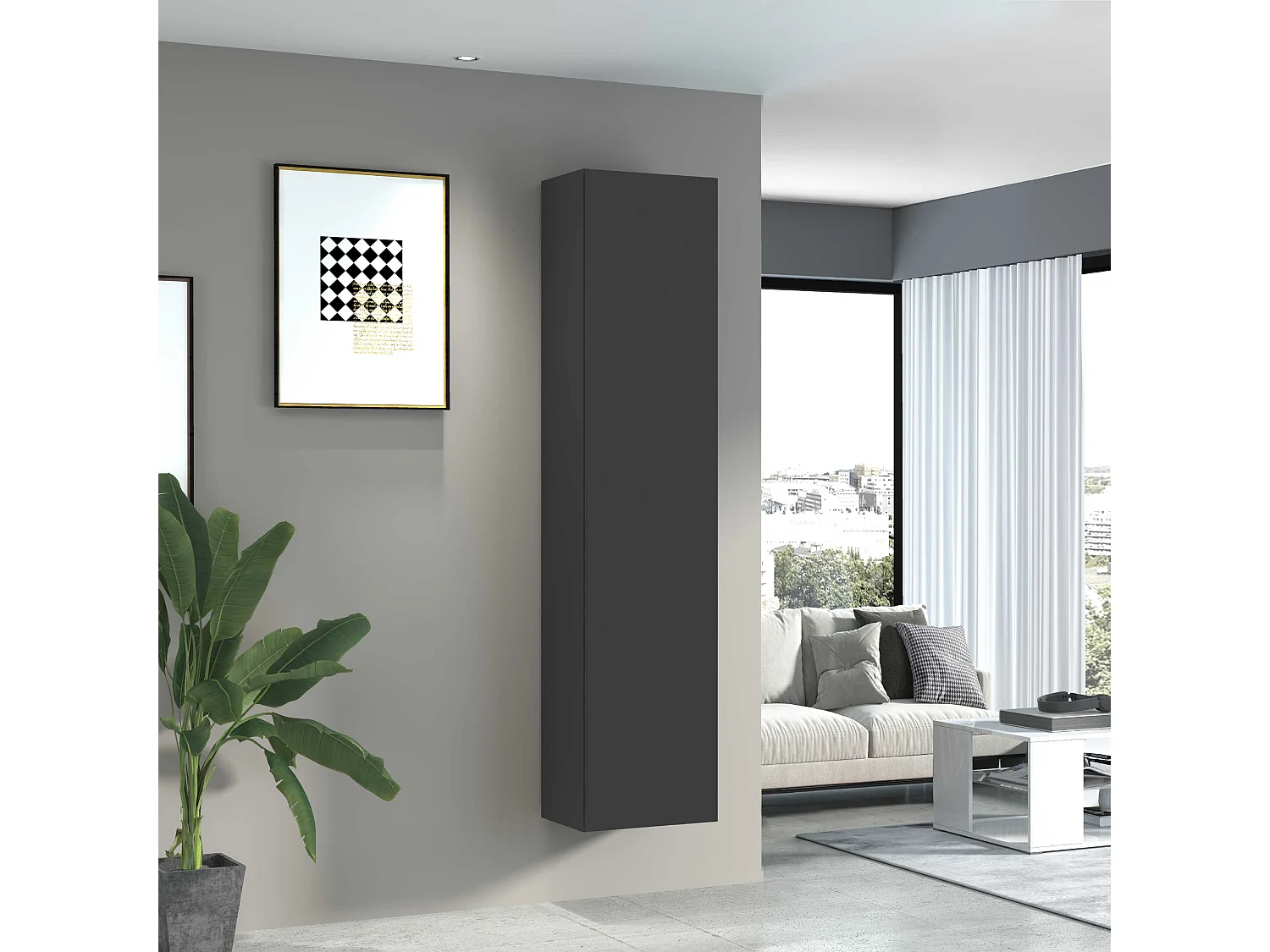 Mobile a colonna Maruska con 1 anta antracite opaco 40x30x180 cm