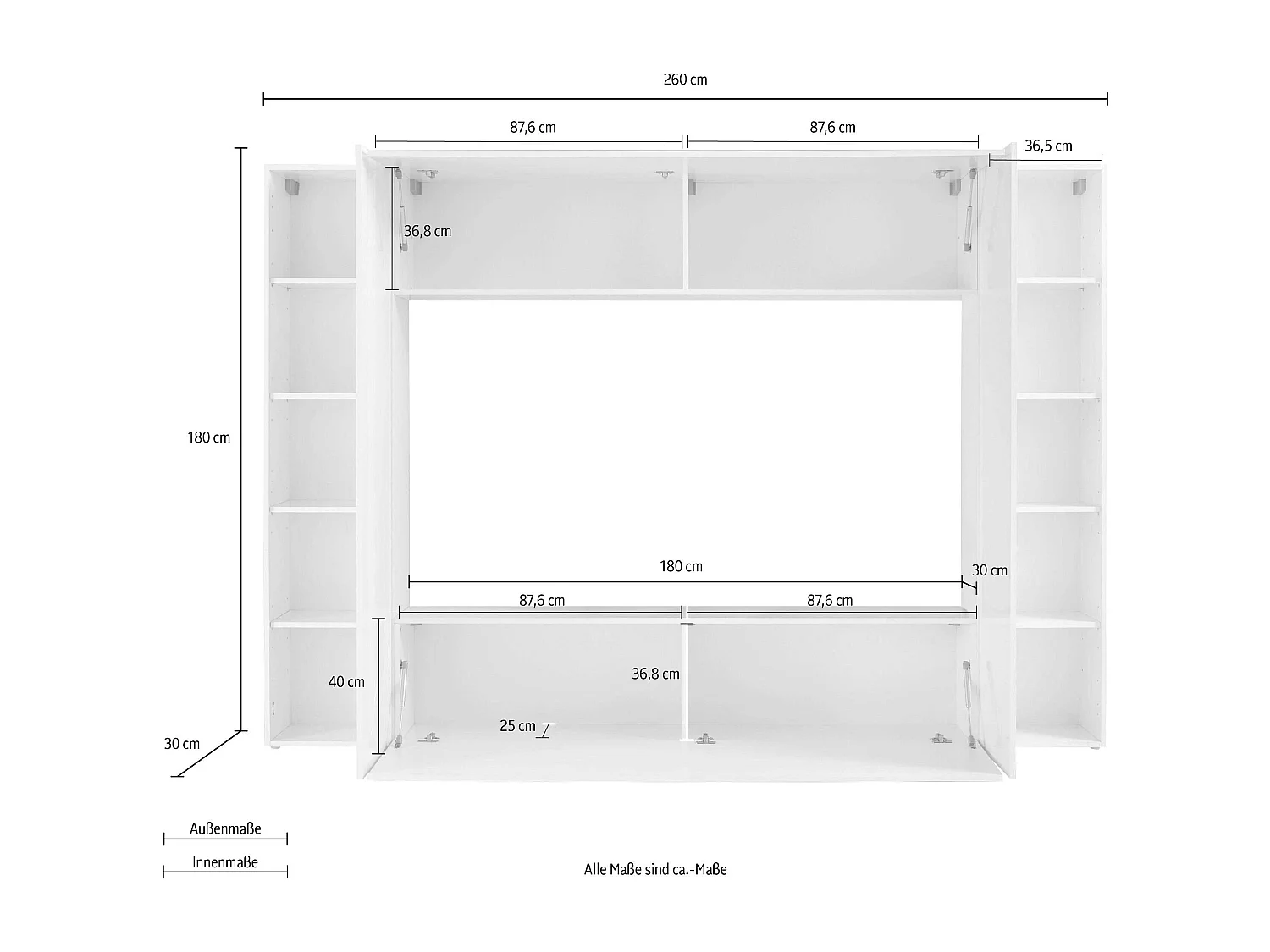 Parete attrezzata moderna soggiorno grigio porta TV 2 armadi pensile Note Mold