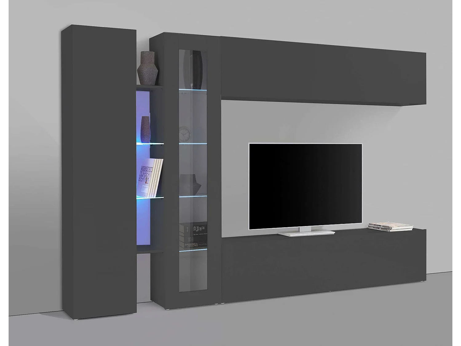 Meuble TV de salon moderne armoire et placard suspendu Note Duet