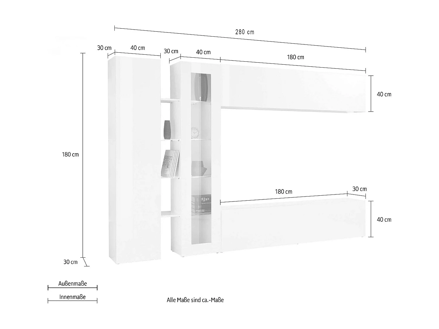 Meuble TV de salon moderne armoire et placard suspendu Note Duet