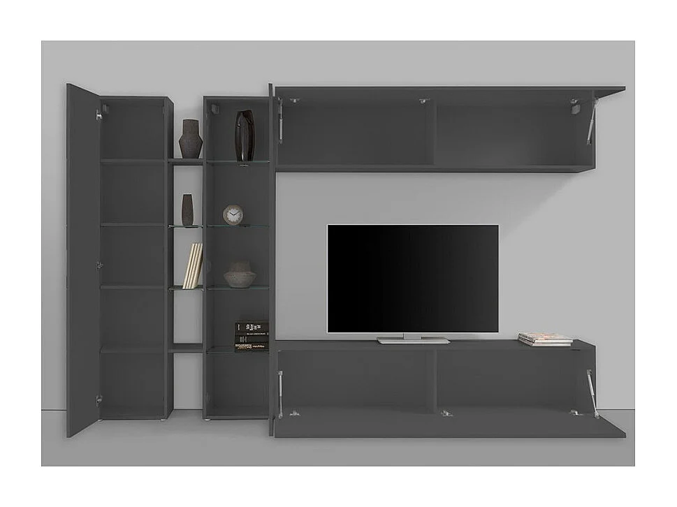 Meuble TV de salon moderne armoire et placard suspendu Note Duet