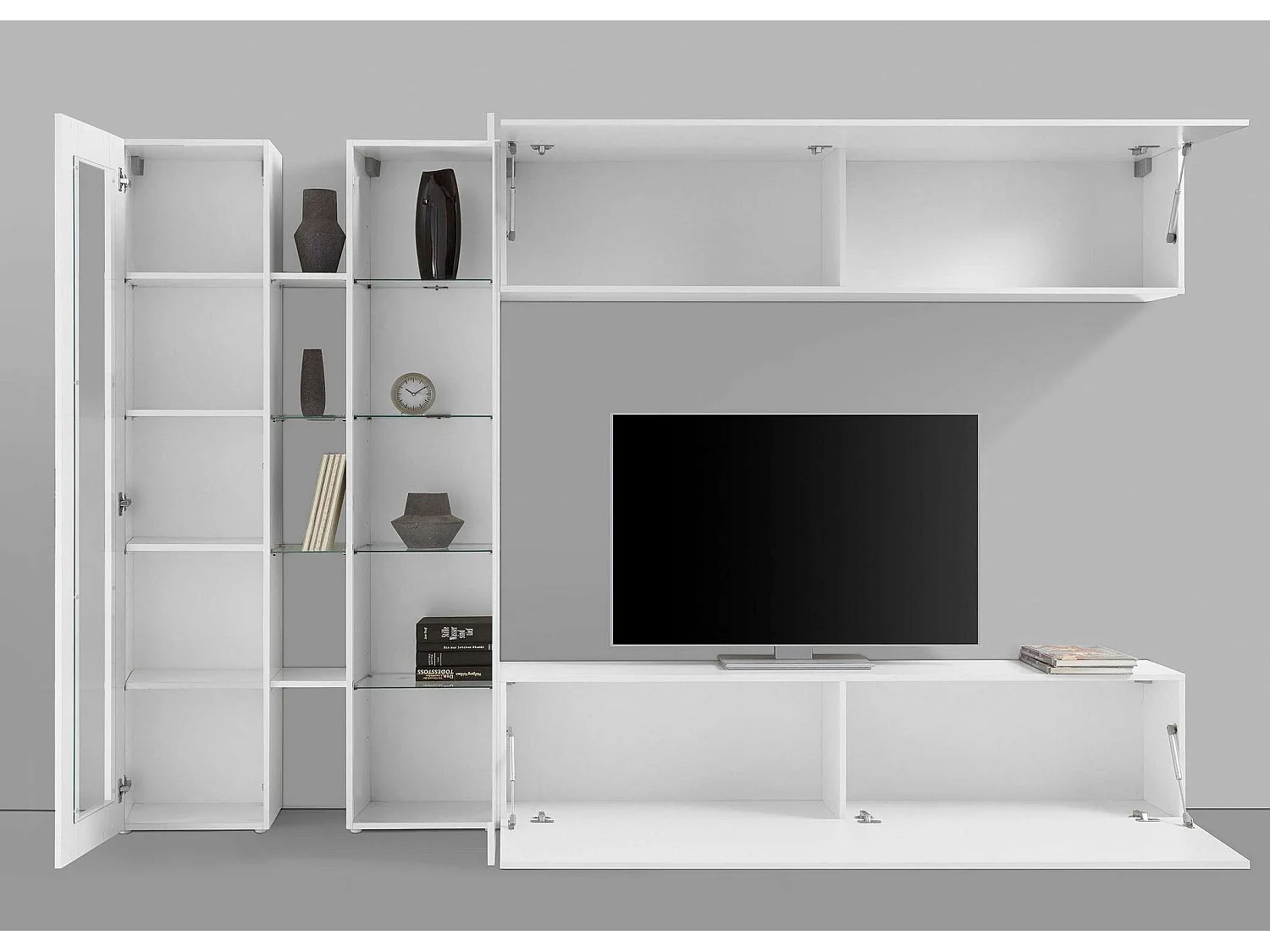 Meuble TV blanc de salon armoire et vitrine Joy Duet