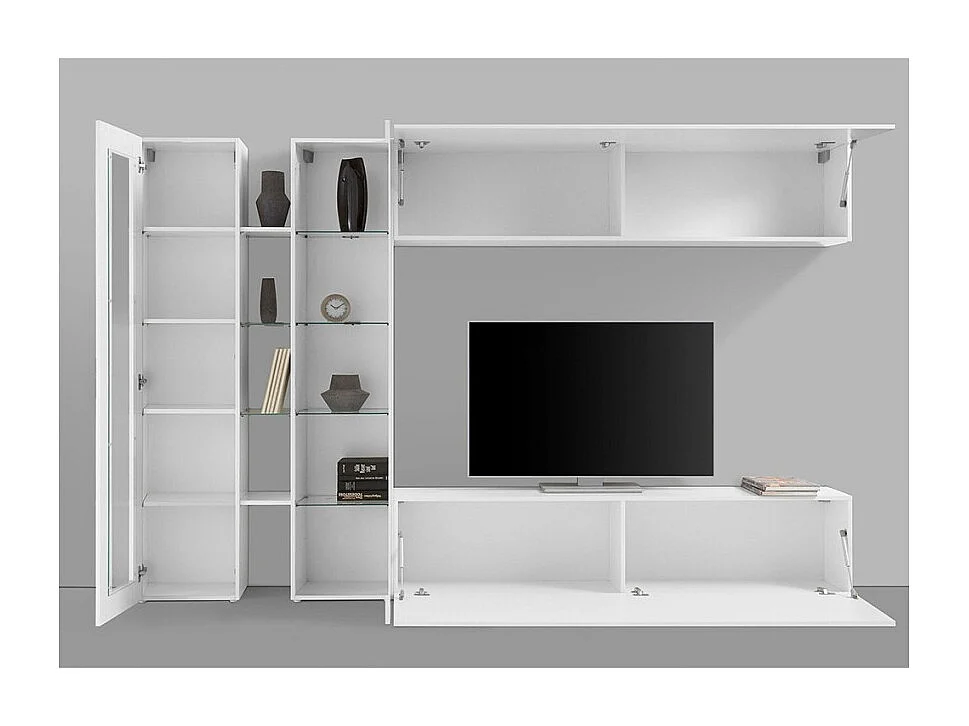 Meuble TV blanc de salon armoire et vitrine Joy Duet