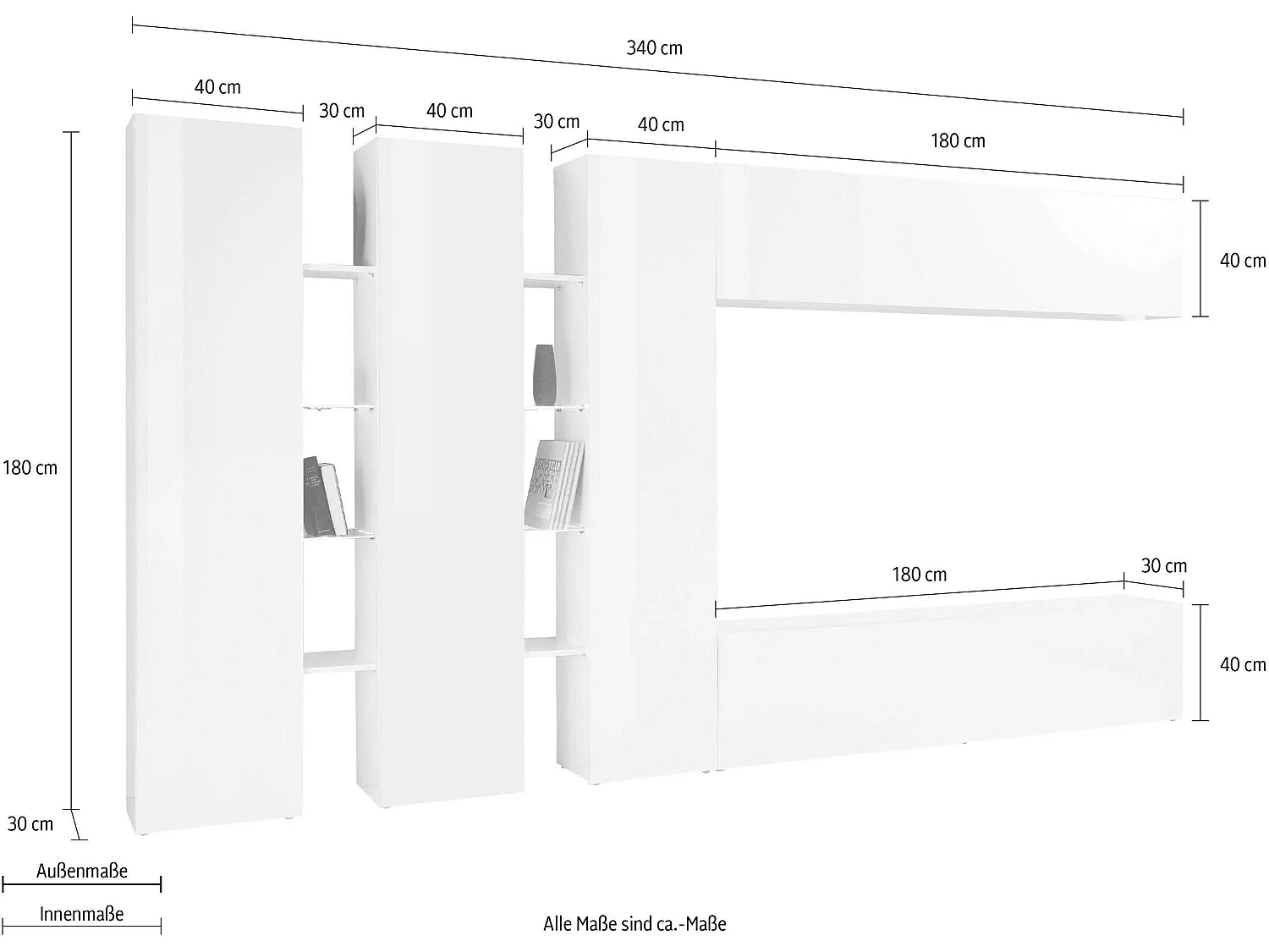 Meuble TV de salon moderne 3 armoires murales Note Trio