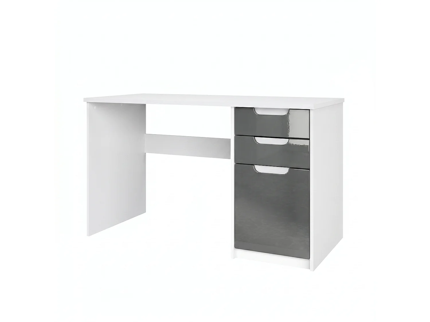 Escritorio Logan, Mesa Oficina con 2 Cajones y 1 Puerta, blanco mate/gris de alto brillo (129 x 76 x 60 cm)