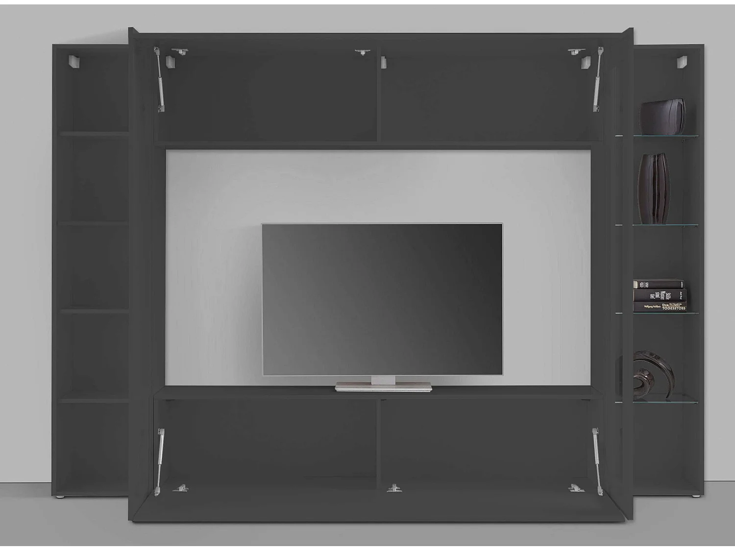 Parete attrezzata moderna porta TV vetrina pensile armadio Note Ledge antracite