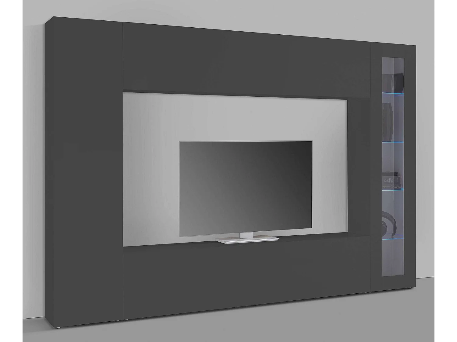 Parete attrezzata moderna porta TV vetrina pensile armadio Note Ledge antracite