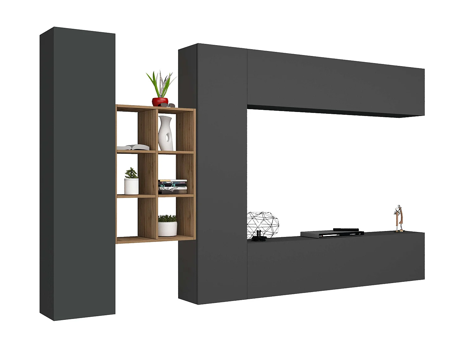 Meuble TV suspendu bibliothèque 2 armoires colonne Sid RT