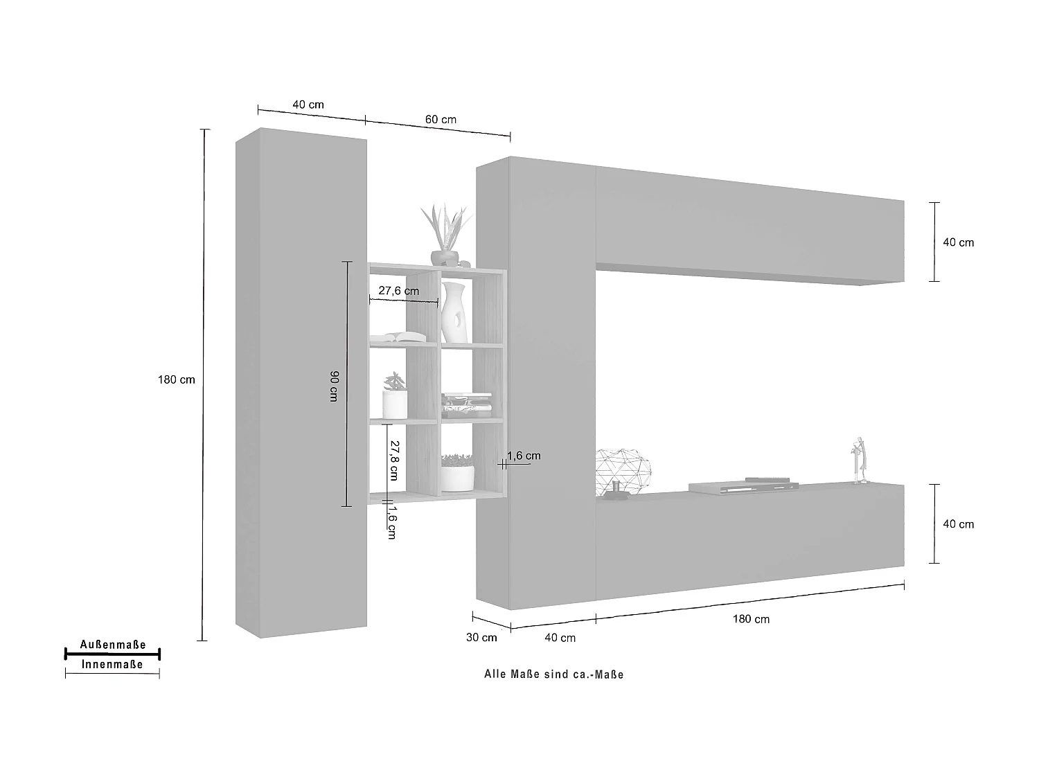 Meuble TV suspendu bibliothèque 2 armoires colonne Sid RT