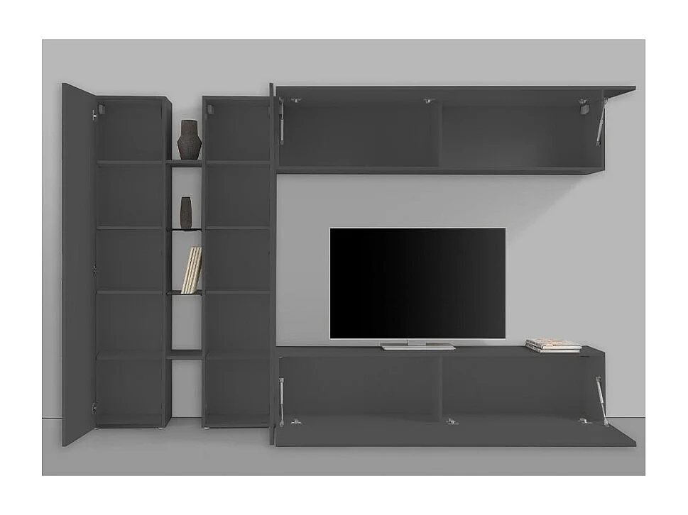 Moderne schwarze Wohnwand TV-Möbel mit 2 Schränken und 4 Regalen Note Twin