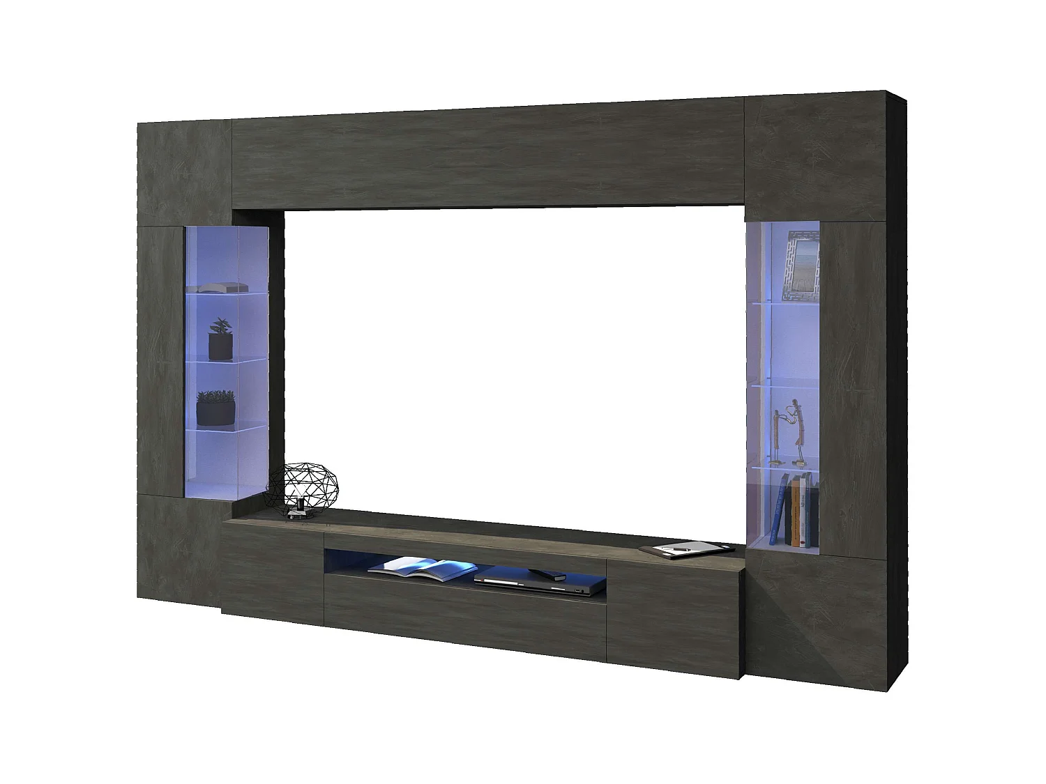 Parete attrezzata antracite moderna porta TV pensile sospeso 2 vetrine Sultan RT