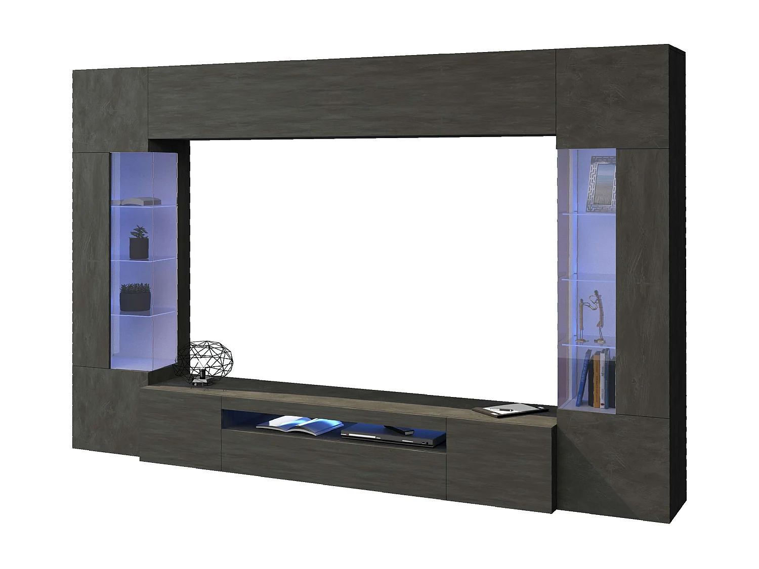 Meuble mural moderne anthracite Sultan RT avec 2 vitrines.