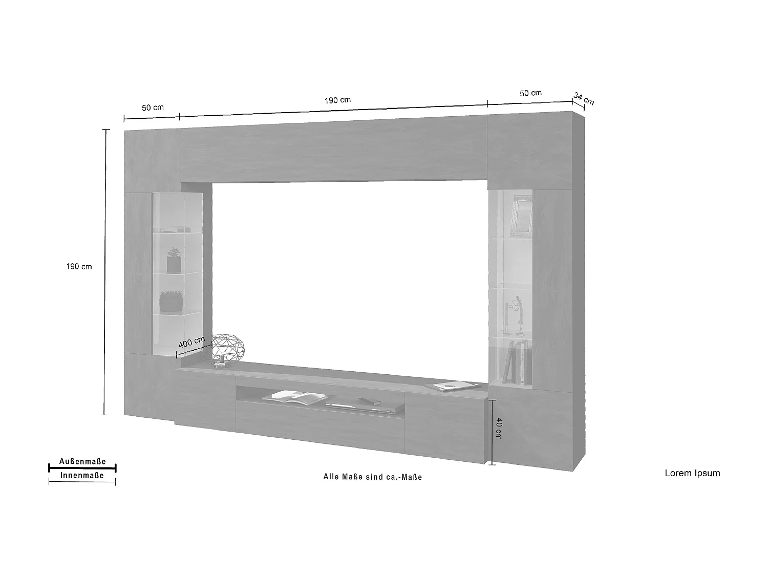 Meuble mural moderne anthracite Sultan RT avec 2 vitrines.