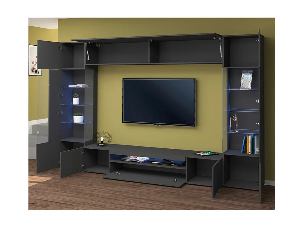 Meuble mural moderne anthracite Sultan RT avec 2 vitrines.