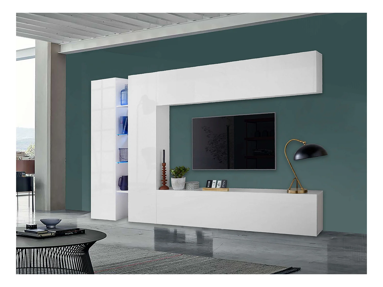 Parete attrezzata TV design moderno mobile bianco 2 armadi Joy Twin