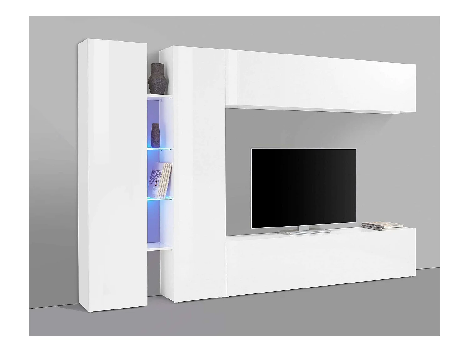 Parete attrezzata TV design moderno mobile bianco 2 armadi Joy Twin